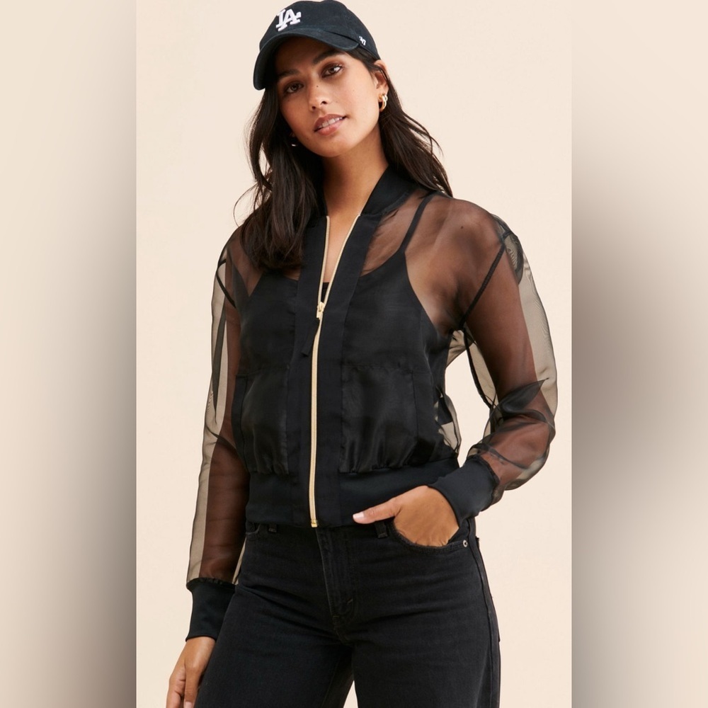 GSTQ (God Save The Queen) sheer bomber jacket in Port (red wine) / size large - Picture 8 of 13
